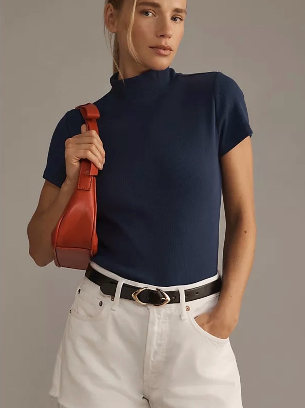 Maeve Navy Mock-Neck Short Sleeve Tee. XL. NWOT.